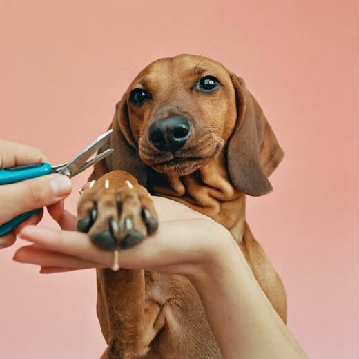 A dog's paw held in a hand while its nails are clipped